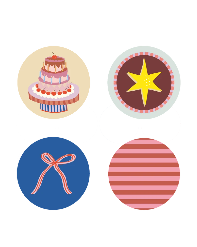 Stickers party cake mixed - 5cm 12 stuks