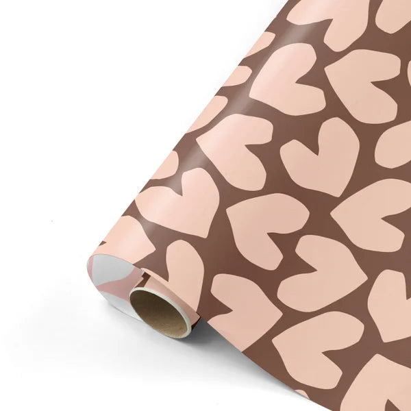 Cadeaupapier hartjes bruin 50cm