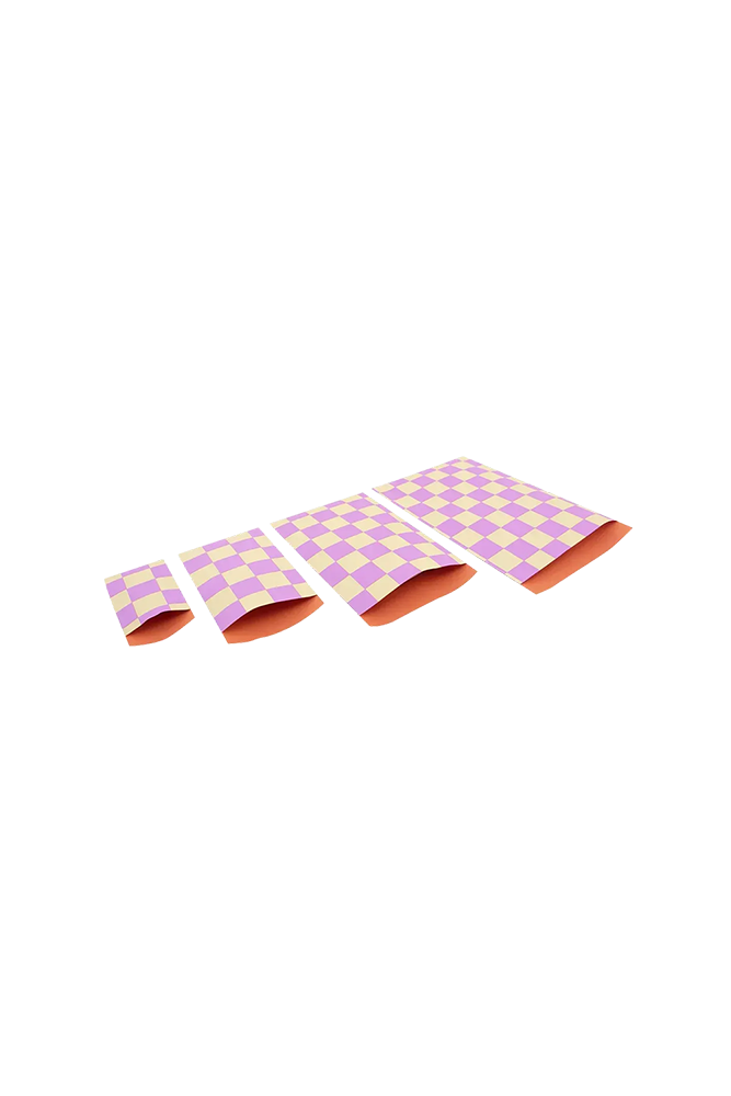 Cadeauzakje checkerboard vanilla-violet | 17x25cm | 5 stuks
