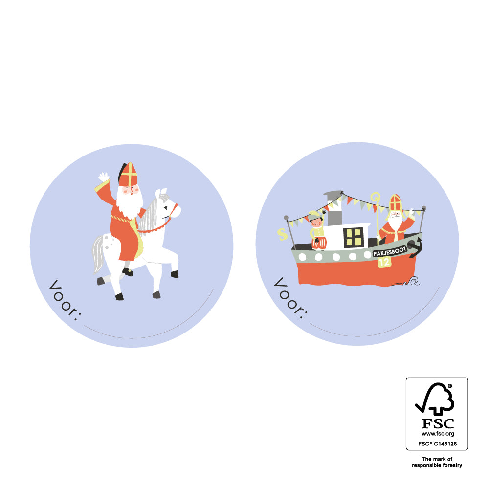 Stickers Sint duo pakjesavond - 5,5cm 6 stuks