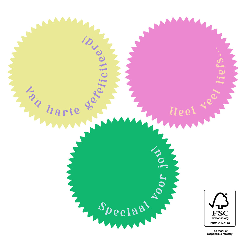 Stickers multi geel groen roze - 5,5cm 6 stuks