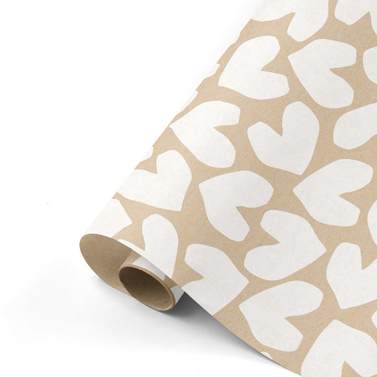 Cadeaupapier hartjes kraft wit 50cm