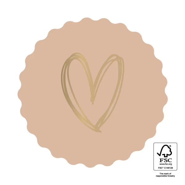Stickers hartje goud-beige - 5,5cm 6 stuks
