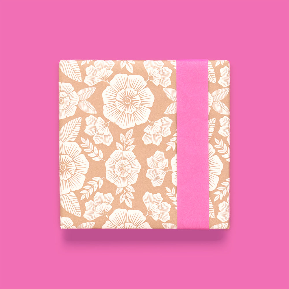 Cadeaupapier bloemen taupe-roze 30cm