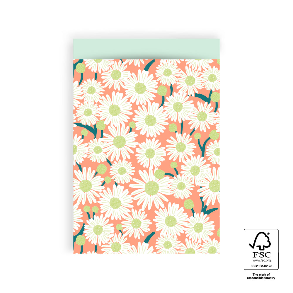 Cadeauzakje bloemen daisy peach-mint | 17x25cm | 5 stuks