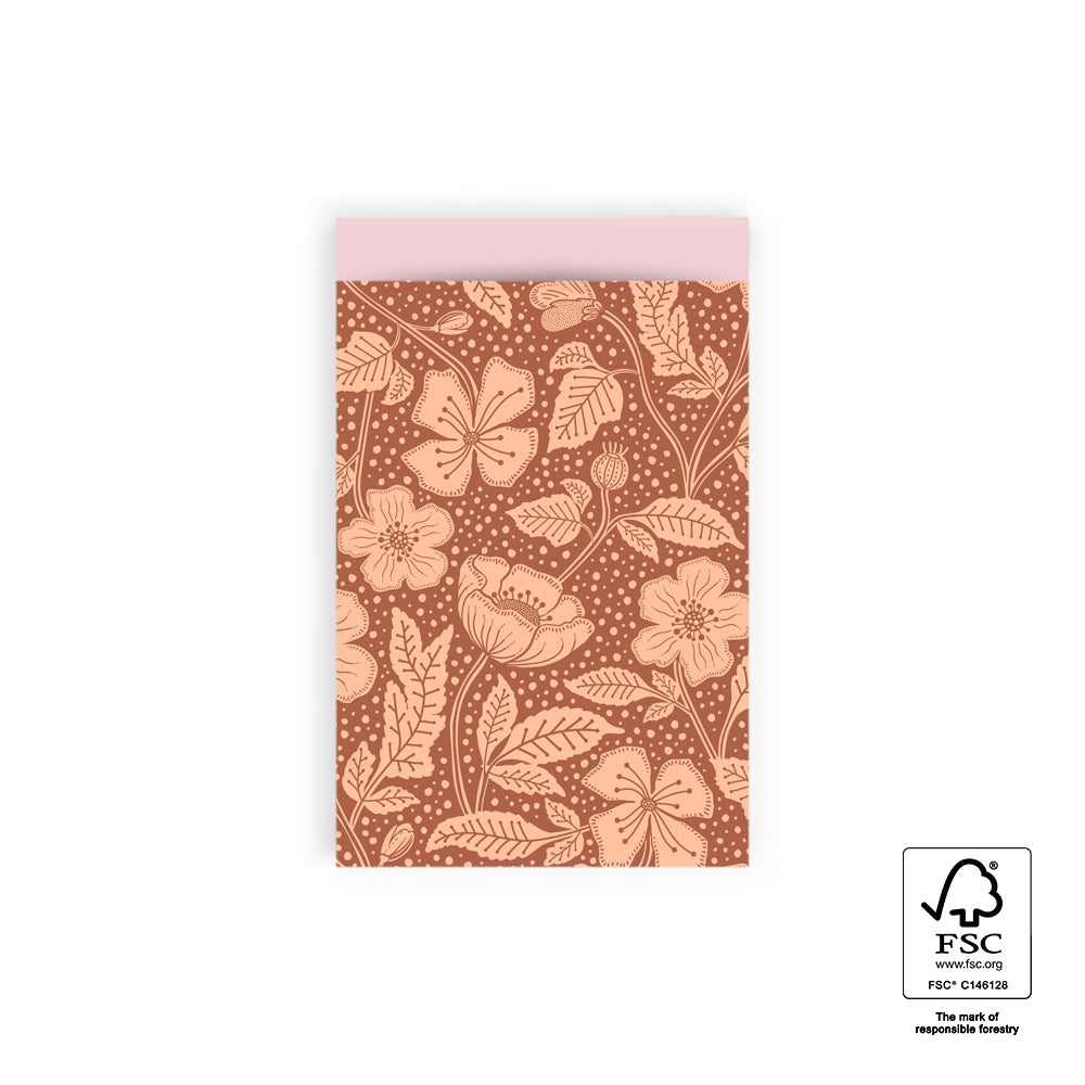 Cadeauzakje bloemen chocolate-pink | 12x19cm | 5 stuks