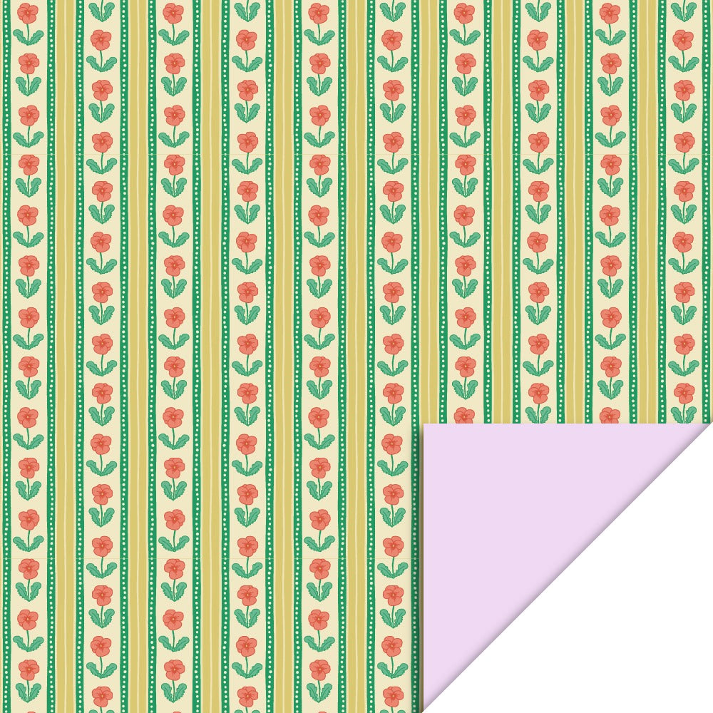 Cadeaupapier bloemen strepen roze 70cm