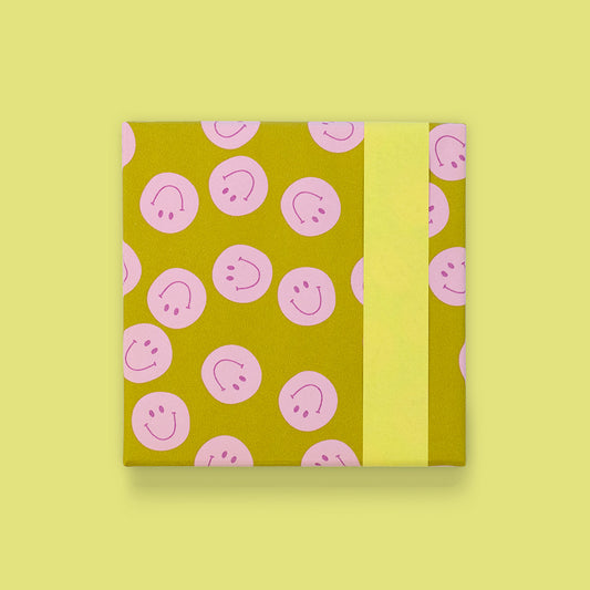 Cadeaupapier smileys groen-roze 30cm