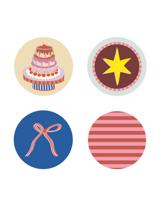 Stickers party cake mixed - 5cm 12 stuks