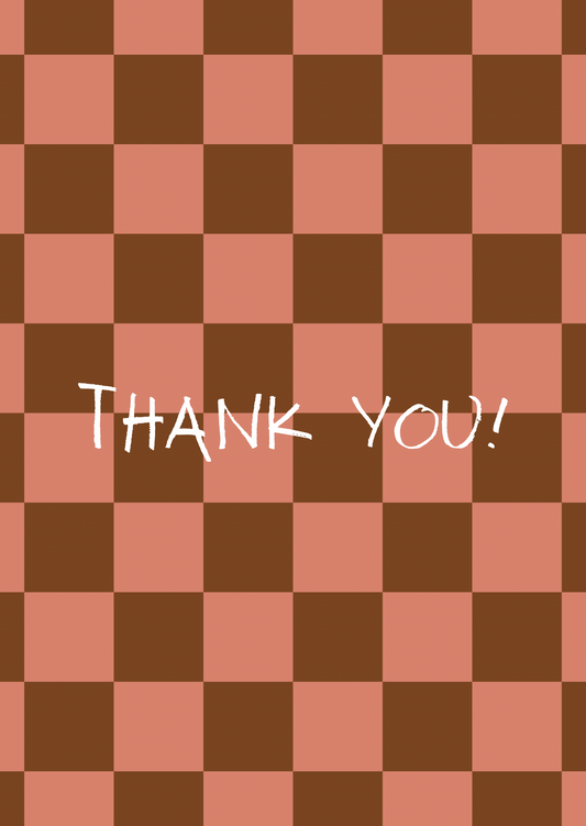 Kaart thank you ruitjes bruin-roze