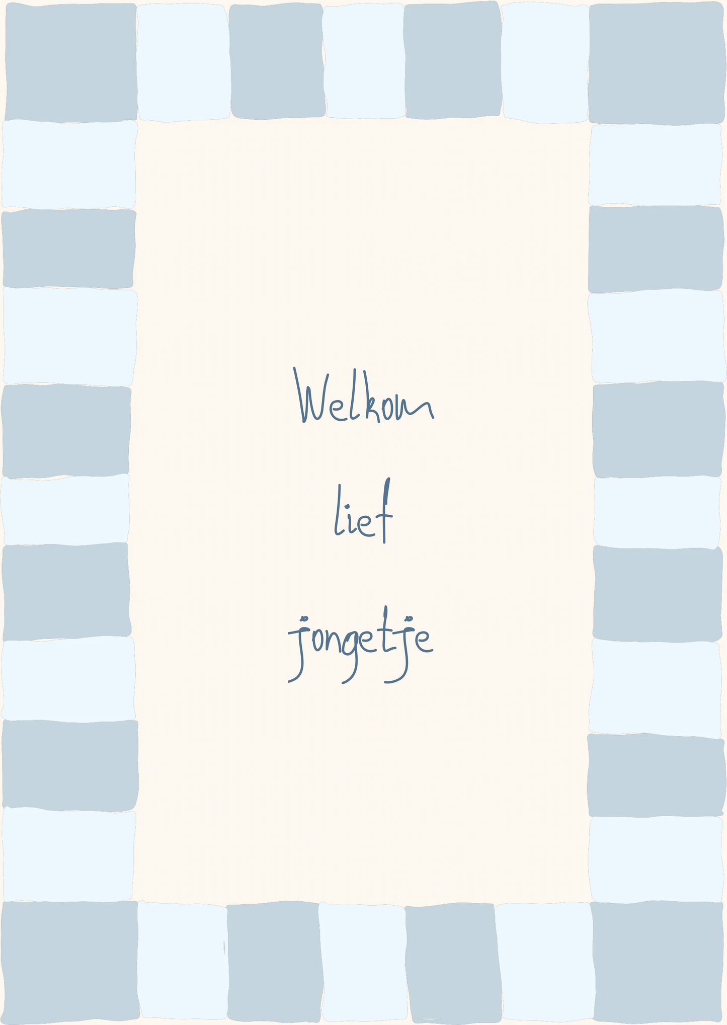 Kaart welkom lief jongetje ruitjes kader