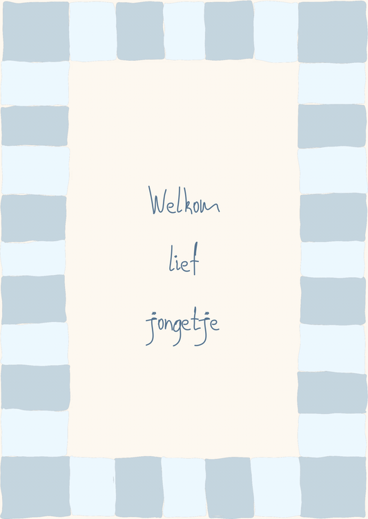 Kaart welkom lief jongetje ruitjes kader