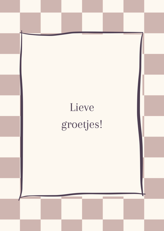 Kaart lieve groetjes lila ruit