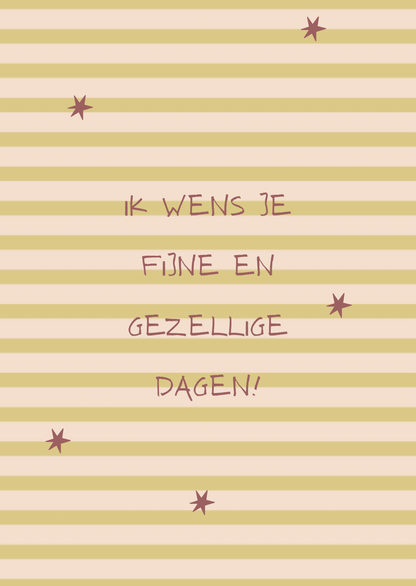 Kerstkaart fijne en gezellige dagen strepen