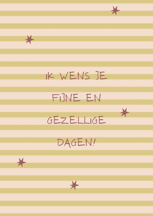 Kerstkaart fijne en gezellige dagen strepen