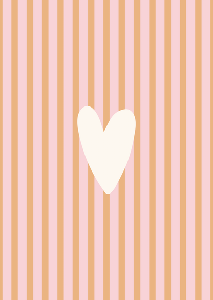 Kaart hartje streepjes oranje roze