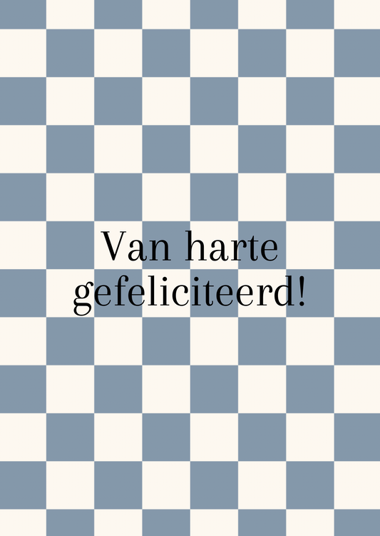 Kaart gefeliciteerd blauwe ruitjes