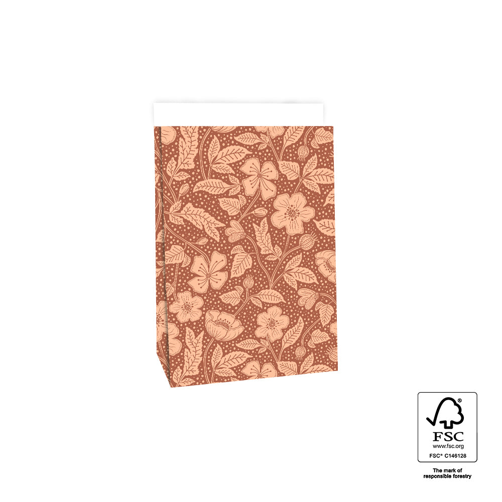 Blokbodemzak bloemen chocolate-pink