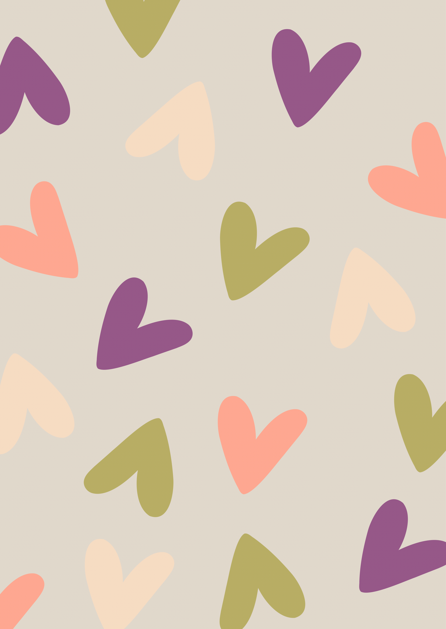 Kaart hartjes beige-paars-groen