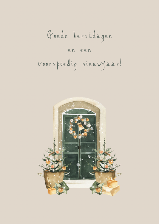 Kerstkaart goede kerstdagen deur
