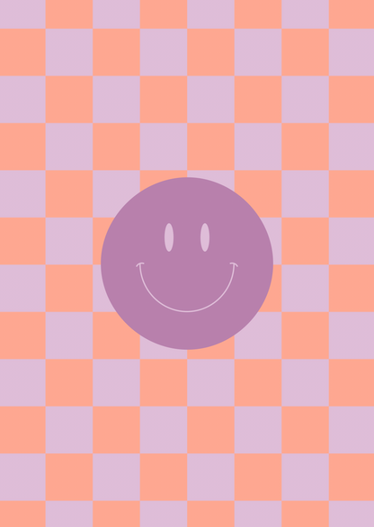 Kaart smileys paars ruitjes