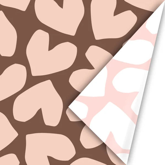 Cadeaupapier hartjes bruin 50cm