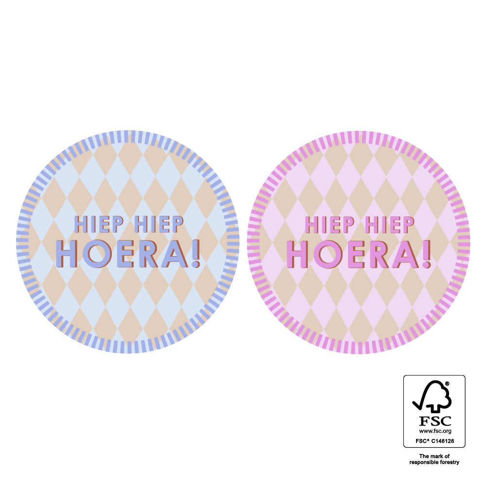 Stickers hiep hiep hoera - 5,5cm 6 stuks