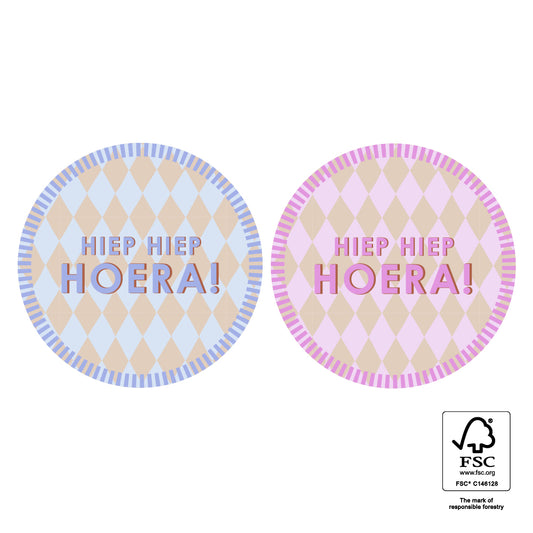 Stickers hiep hiep hoera - 5,5cm 6 stuks