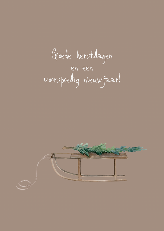 Kerstkaart goede kerstdagen slee