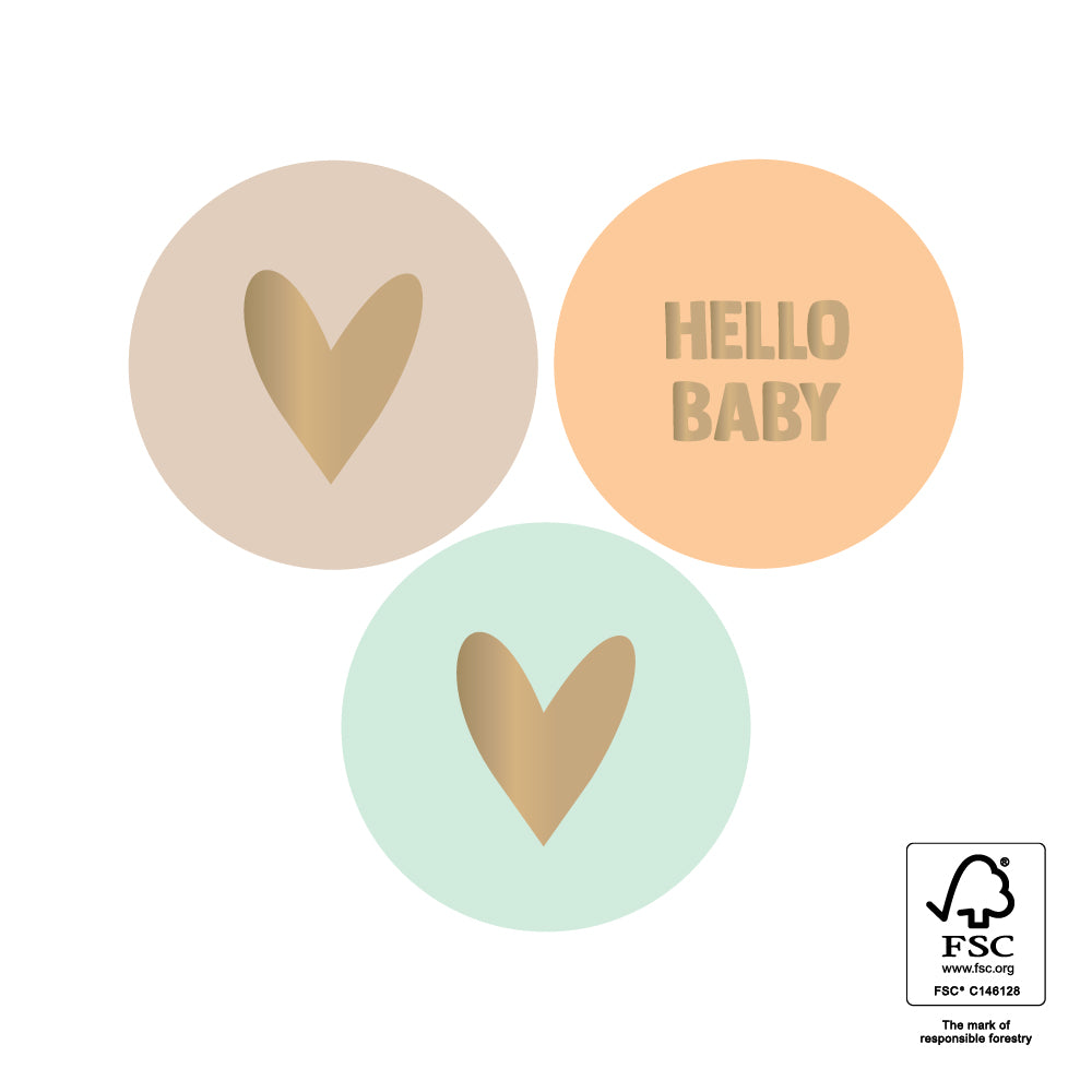 Stickers hello baby peach - 3,5cm 6 stuks