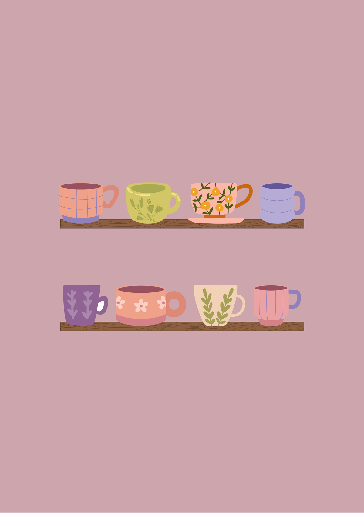 Kaart kopjes op planken
