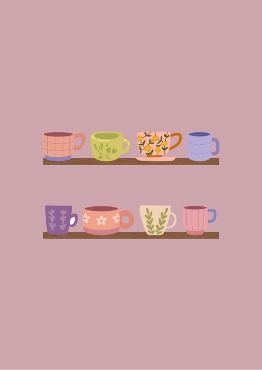 Kaart kopjes op planken