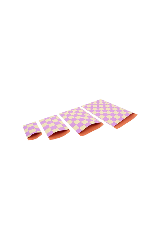 Cadeauzakje checkerboard vanilla-violet | 17x25cm | 5 stuks