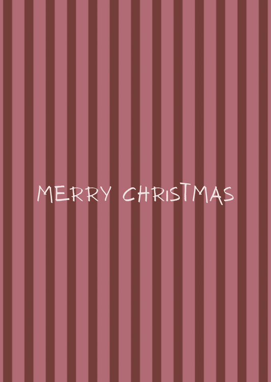 Kerstkaart merry christmas strepen
