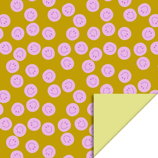 Cadeaupapier smileys groen-roze 30cm