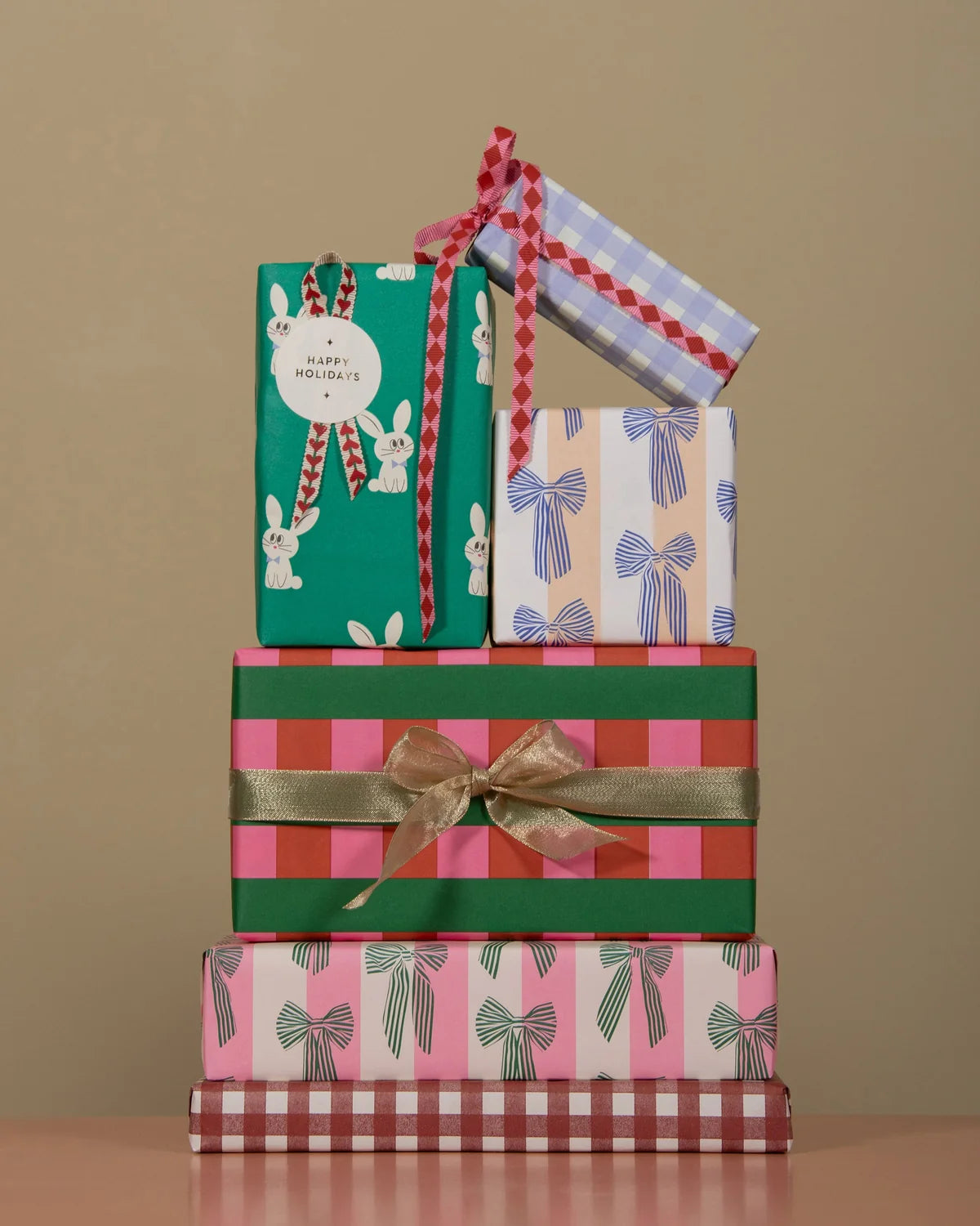 Cadeaupapier strikken roze groen 70cm