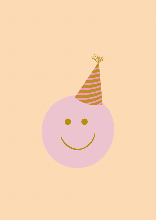 Kaart smiley met feesthoed