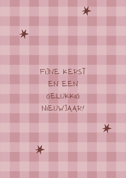 Kerstkaart fijne kerst ruitjes