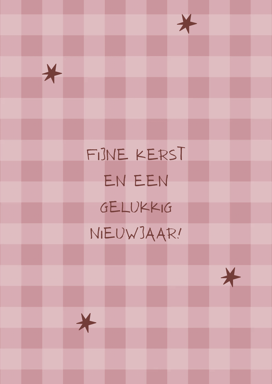 Kerstkaart fijne kerst ruitjes