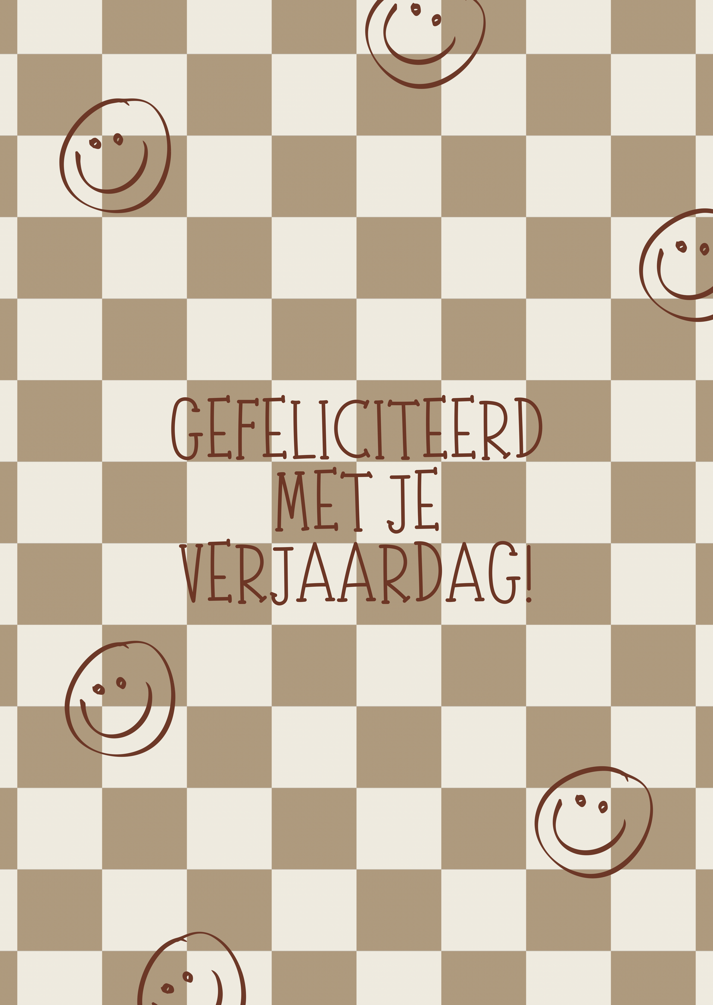 Kaart gefeliciteerd ruitjes smileys