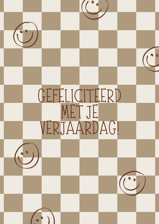 Kaart gefeliciteerd ruitjes smileys