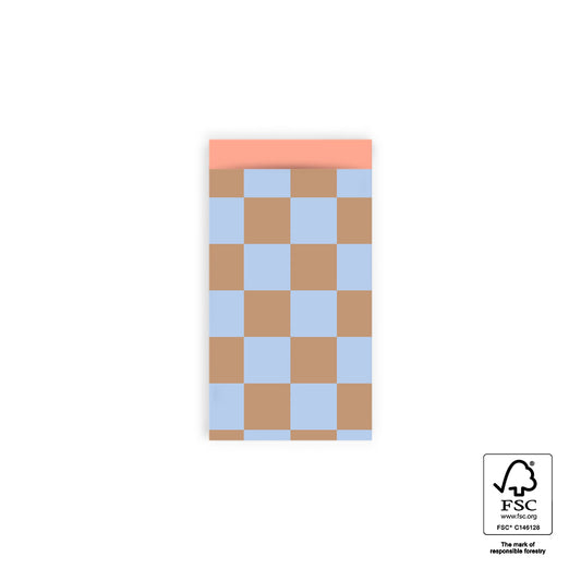 Cadeauzakjes ruitjes blauw | 7x13cm | 5 stuks