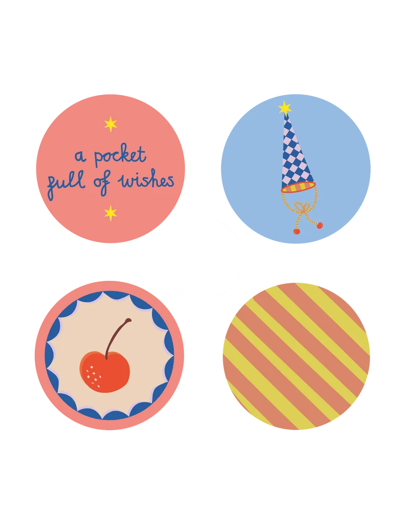 Stickers party hat mixed - 5cm 12 stuks