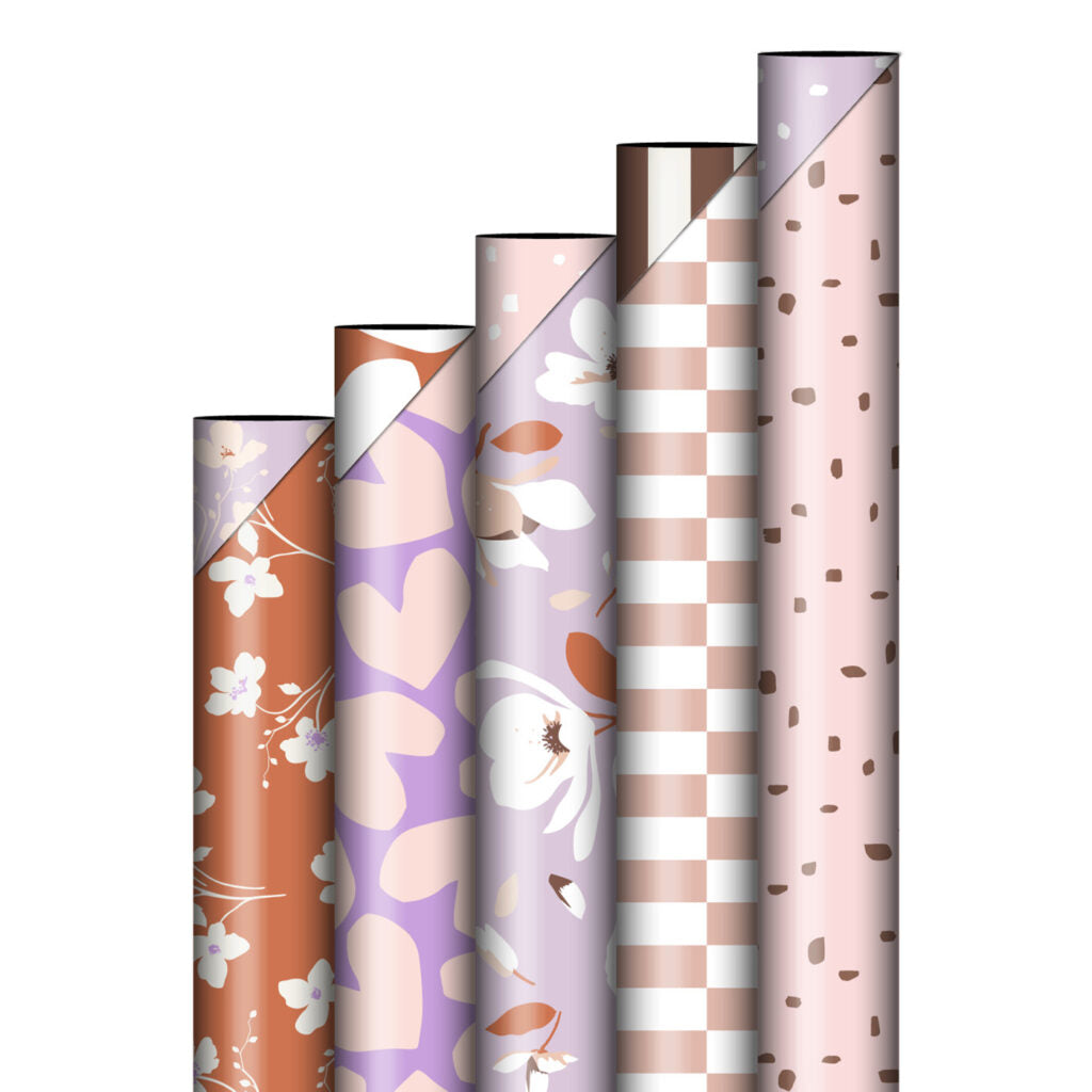Set 5 rollen cadeaupapier 50cm warm