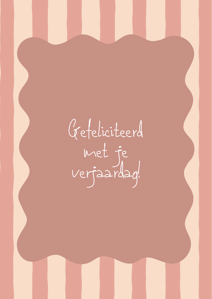 Kaart gefeliciteerd verjaardag roze streep