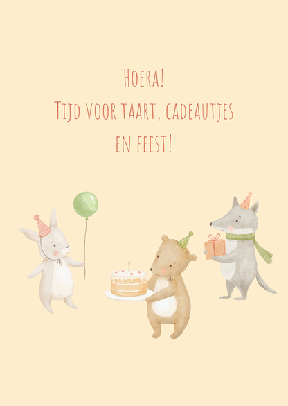 Kaart taart, cadeautjes en feest