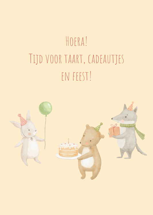 Kaart taart, cadeautjes en feest