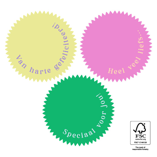 Stickers multi geel groen roze - 5,5cm 6 stuks