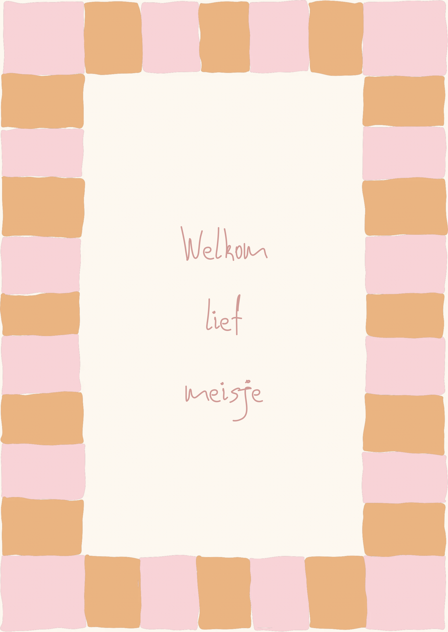 Kaart welkom lief meisje ruitjes kader