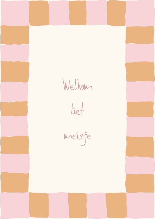 Kaart welkom lief meisje ruitjes kader